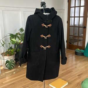 J. Crew Womens Coat Black Toggle Closure Hooded Pockets Wool Blend Size 6